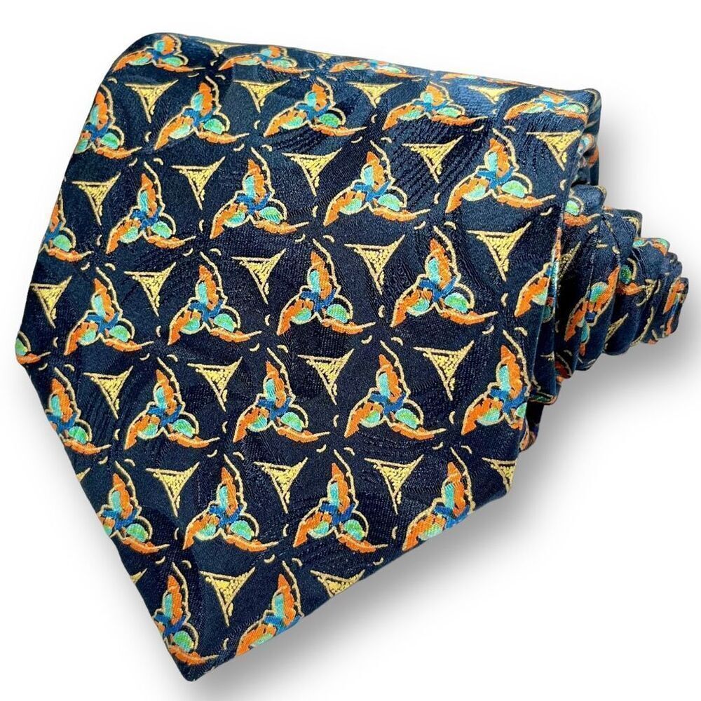 BRIONI Mens Multicolor Luxury Designer Vintage Abstract Geometric 100% Silk Tie